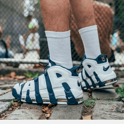 Nike Air Max Uptempo blue and white on men's feet