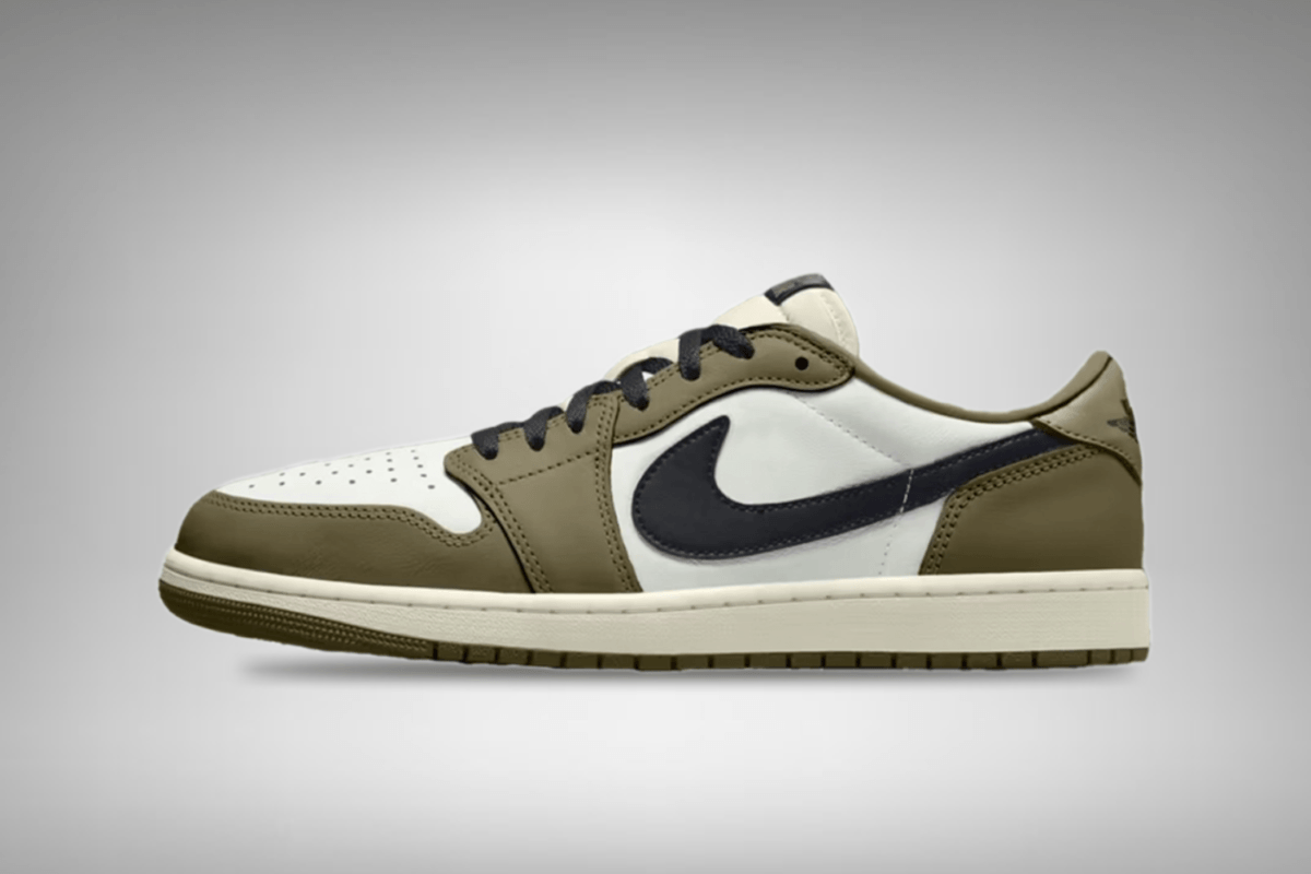De Air Jordan 1 Low OG 'Medium Olive' verschijnt zonder Travis Scott's Swoosh